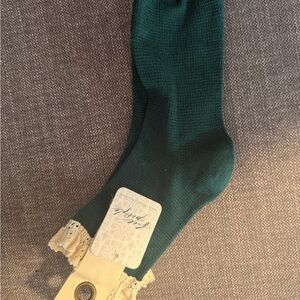 Free People Emerald Green Socks with Lace Detail